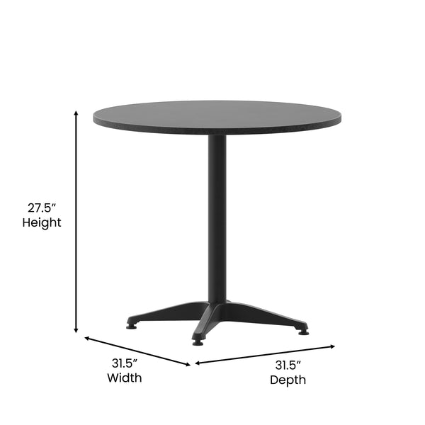 Black |#| Modern 31.5inch Round Glass Framed Glass Table with 4 Black Slat Back Chairs