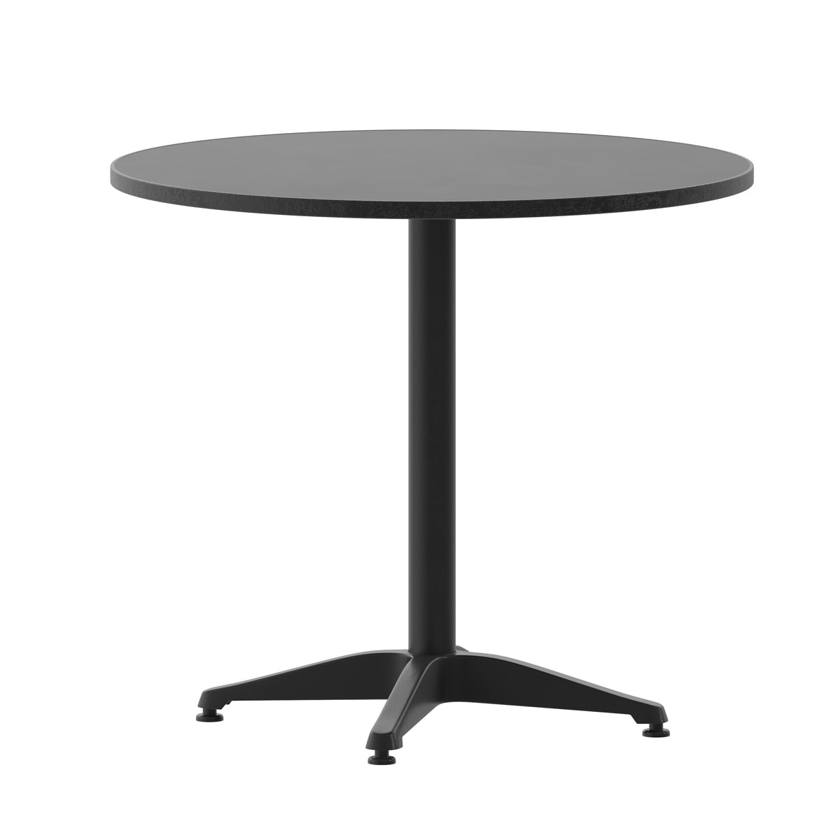 Black |#| Modern 31.5inch Round Glass Framed Glass Table with 4 Black Slat Back Chairs