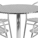 Aluminum |#| 31.5inch Round Aluminum Indoor-Outdoor Table Set with 4 Slat Back Chairs