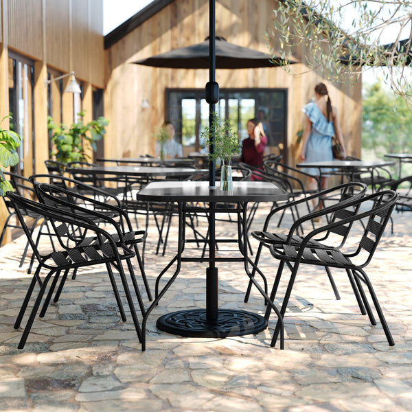 Commercial Patio Dining Set with Tempered Glass Top Table and 4 Chairs in Black