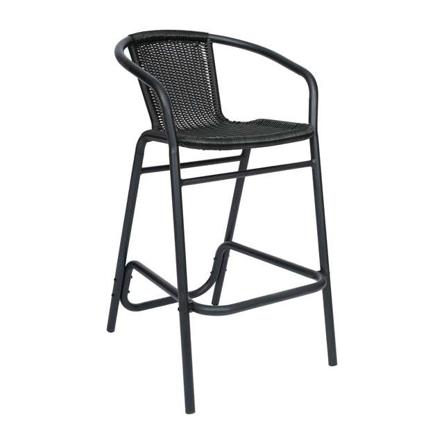 Lila Commercial Grade Indoor-Outdoor PE Rattan Restaurant Barstool with Steel Frame and Footrest - View 1