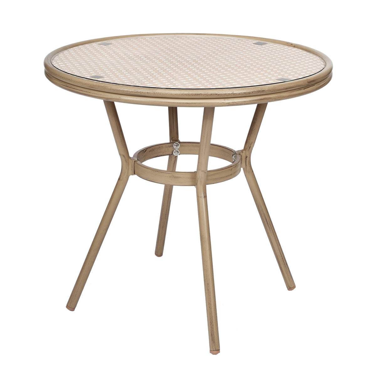 Natural & White Rattan/Light Natural Frame |#| Indoor/Outdoor Commercial Bistro Set with Table and 4 Chairs in Nat/Wht