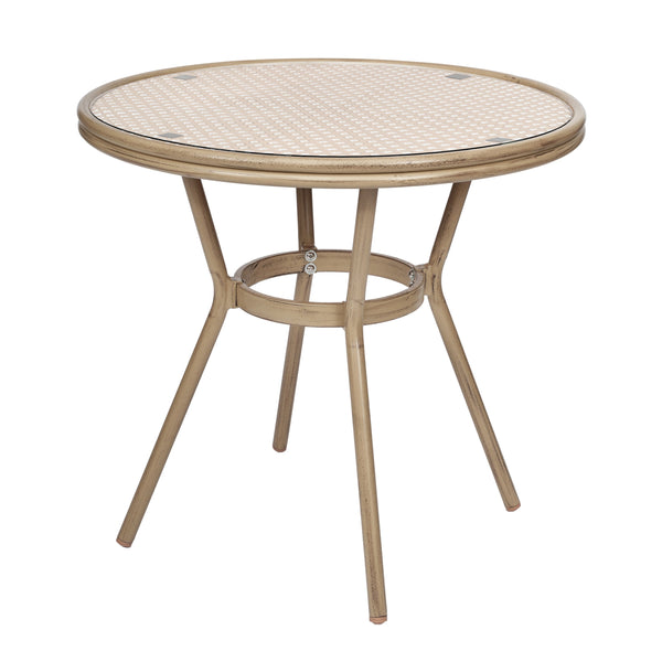 Natural & White Rattan/Light Natural Frame |#| Indoor/Outdoor Commercial Bistro Set with Table and 4 Chairs in Nat/Wht