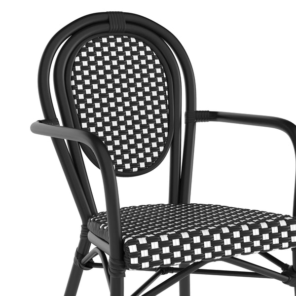 Black & White/Black Frame |#| All-Weather Commercial Paris Chair with Black Metal Frame-Black/White