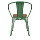 Green/Teak |#| All-Weather Metal Stack Chair with Arms and Poly Resin Seat - Green/Teak