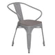 Silver/Gray |#| All-Weather Metal Stack Chair with Arms and Poly Resin Seat - Silver/Gray