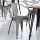 Silver/Gray |#| All-Weather Metal Stack Chair with Arms and Poly Resin Seat - Silver/Gray