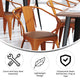 Orange/Teak |#| All-Weather Metal Stack Chair with Arms and Poly Resin Seat - Orange/Teak