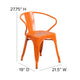 Orange/Teak |#| All-Weather Metal Stack Chair with Arms and Poly Resin Seat - Orange/Teak