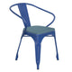 Blue/Teal-Blue |#| All-Weather Metal Stack Chair with Arms and Poly Resin Seat - Blue/Teal Blue