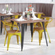 Yellow/Teak |#| All-Weather Metal Stack Chair with Arms and Poly Resin Seat - Yellow/Teak