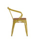 Yellow/Teak |#| All-Weather Metal Stack Chair with Arms and Poly Resin Seat - Yellow/Teak