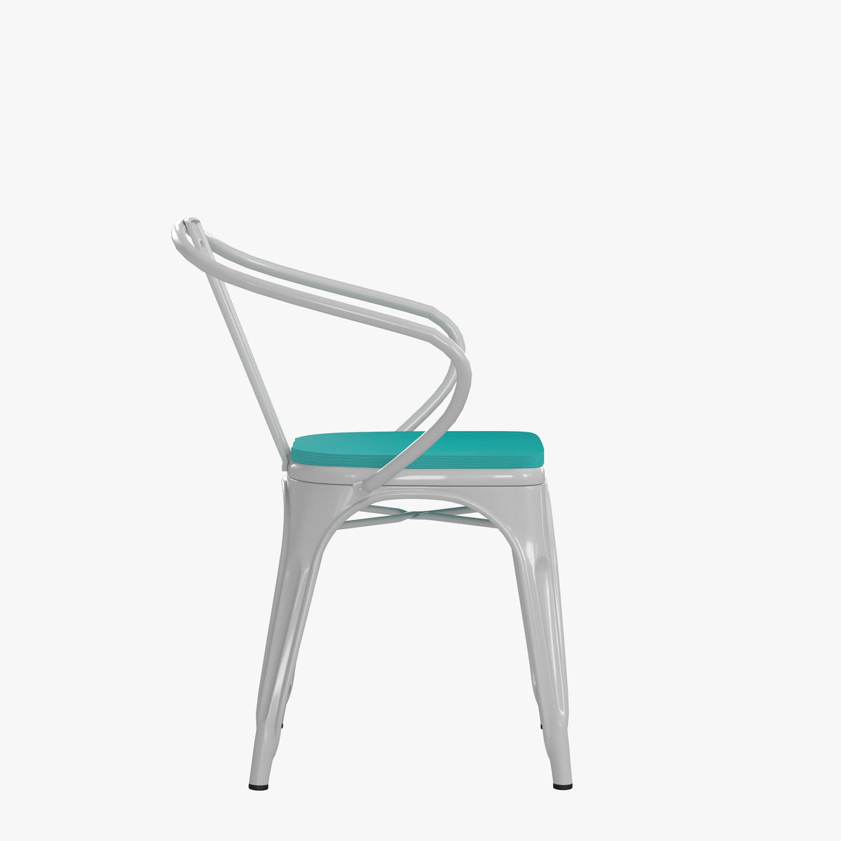 White/Mint Green |#| All-Weather Metal Stack Chair with Arms and Poly Resin Seat - White/Mint