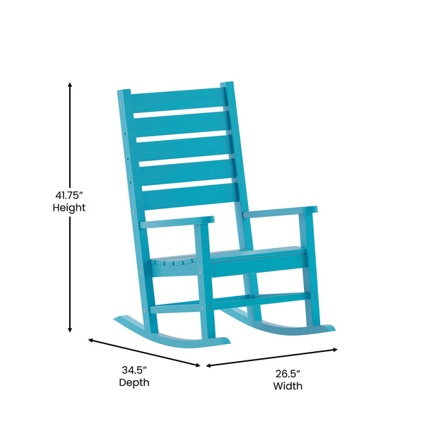 3pc Commercial Indoor/Outdoor Set with 2 Rocking Chairs and End Table in Blue