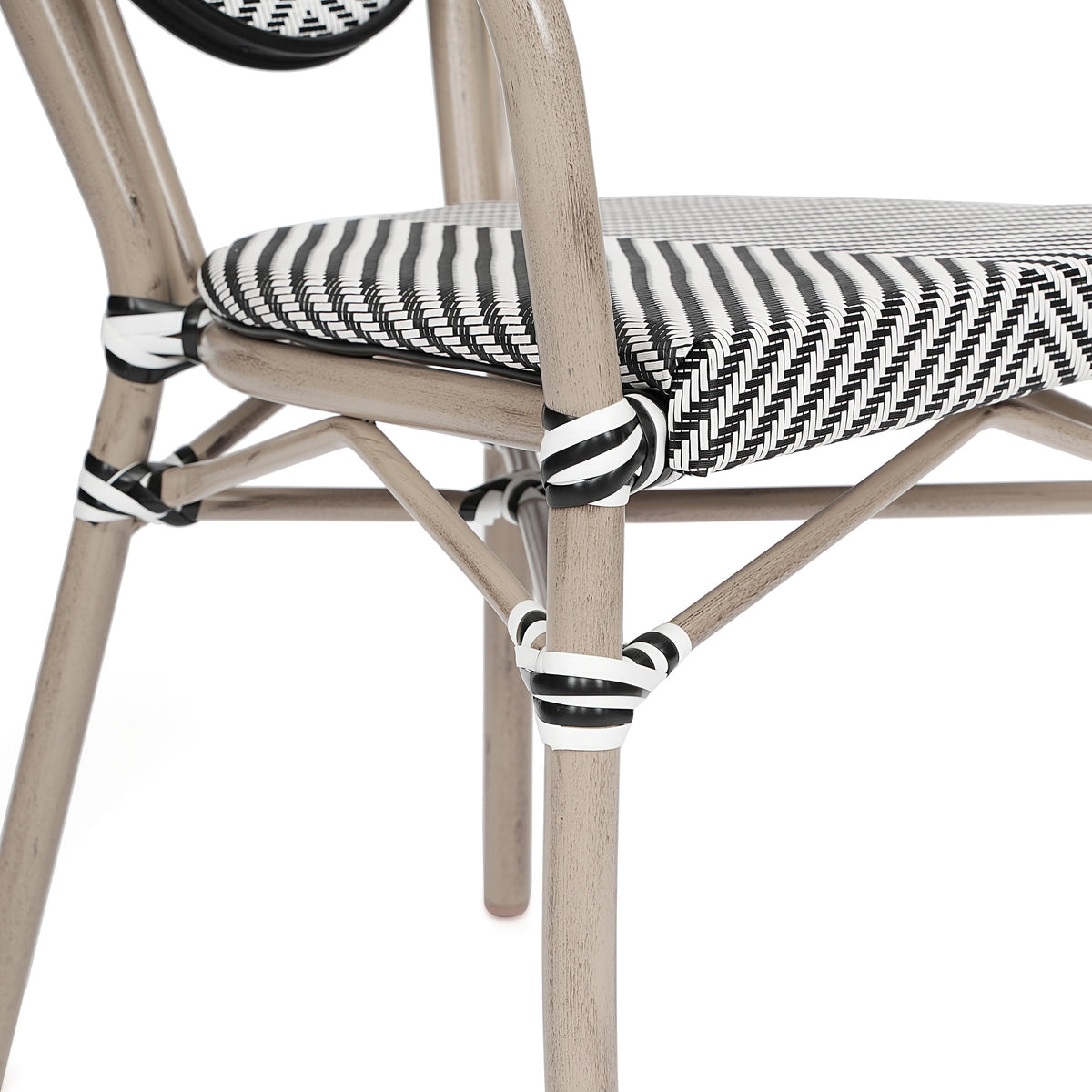 Black & White/Light Natural Frame |#| All-Weather Commercial Paris Chair with Arms and Natural Metal Frame-Black/White