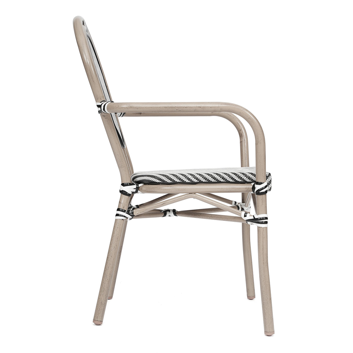 Black & White/Light Natural Frame |#| All-Weather Commercial Paris Chair with Arms and Natural Metal Frame-Black/White