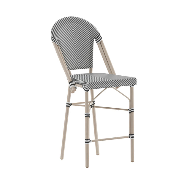 Black & White/Light Natural Frame |#| All-Weather Commercial Paris Stool with Light Natural Metal Frame-Black/White