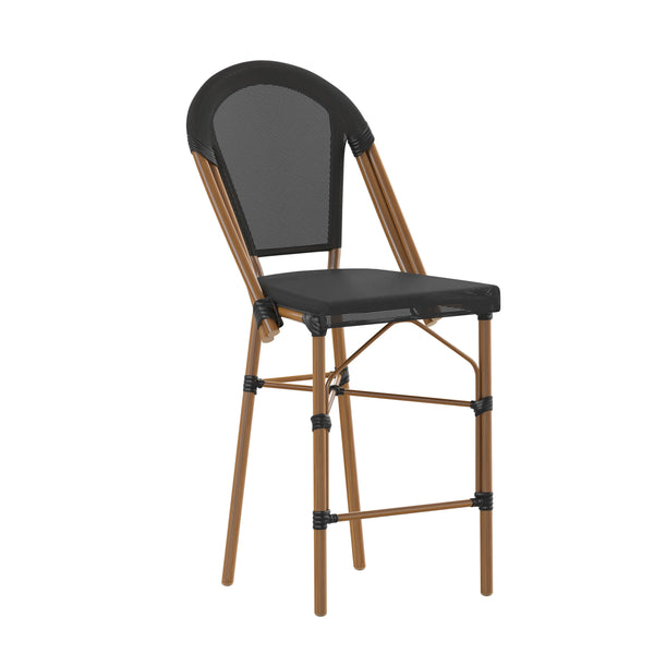 Black/Natural Frame |#| All-Weather Commercial Paris Stool with Natural Metal Frame-Black