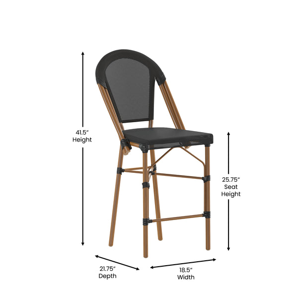 Black/Natural Frame |#| All-Weather Commercial Paris Stool with Natural Metal Frame-Black