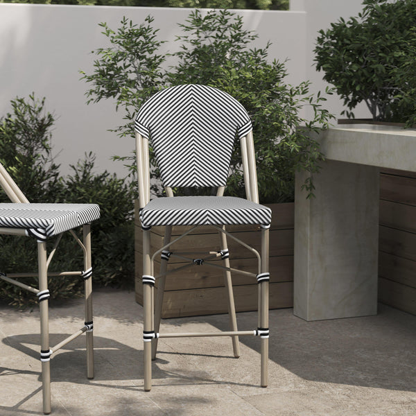 Black & White/Light Natural Frame |#| All-Weather Commercial Paris Stool with Light Natural Metal Frame-Black/White