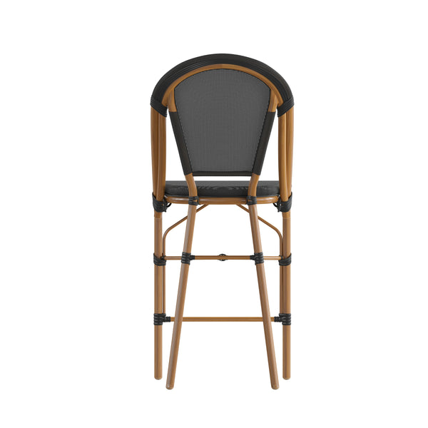 Black/Natural Frame |#| All-Weather Commercial Paris Stool with Natural Metal Frame-Black