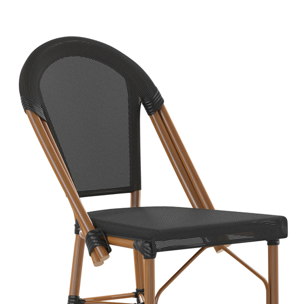 Black/Natural Frame |#| All-Weather Commercial Paris Stool with Natural Metal Frame-Black
