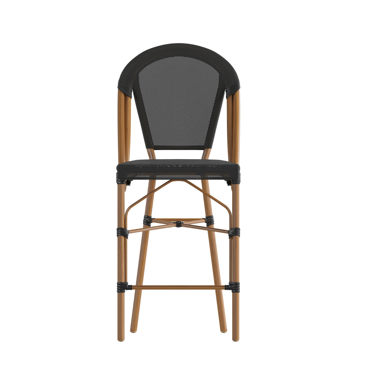Black/Natural Frame |#| All-Weather Commercial Paris Stool with Natural Metal Frame-Black