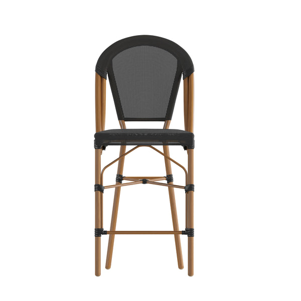 Black/Natural Frame |#| All-Weather Commercial Paris Stool with Natural Metal Frame-Black