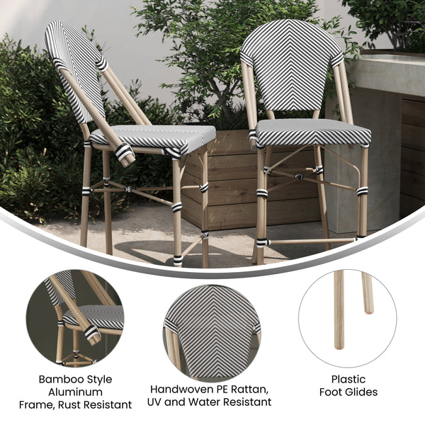 Black & White/Light Natural Frame |#| All-Weather Commercial Paris Stool with Light Natural Metal Frame-Black/White
