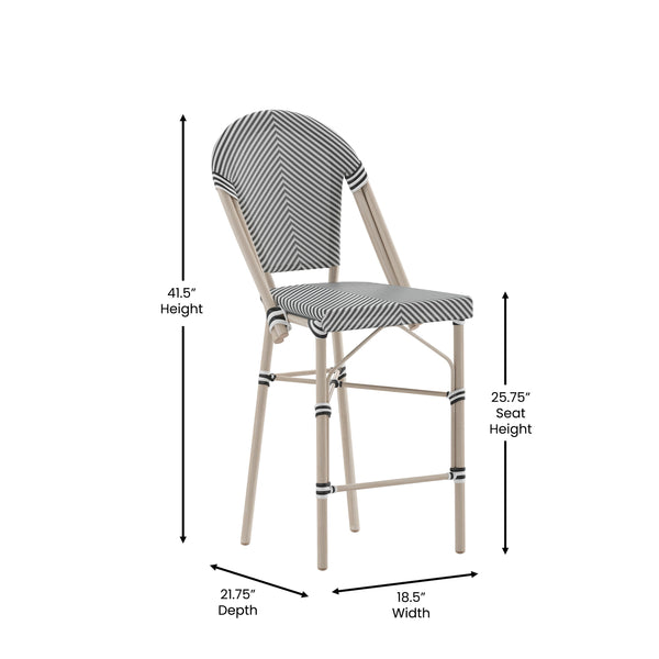 Black & White/Light Natural Frame |#| All-Weather Commercial Paris Stool with Light Natural Metal Frame-Black/White