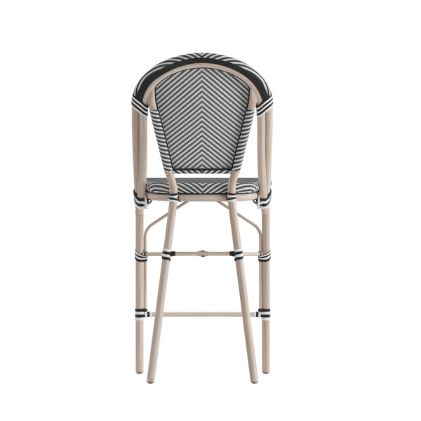 Black & White/Light Natural Frame |#| All-Weather Commercial Paris Stool with Light Natural Metal Frame-Black/White