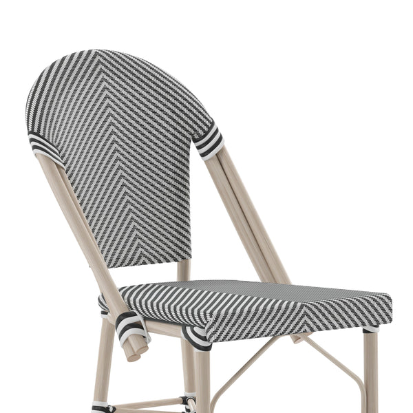 Black & White/Light Natural Frame |#| All-Weather Commercial Paris Stool with Light Natural Metal Frame-Black/White