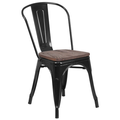 Metal Stackable Chair with Wood Seat - View 1