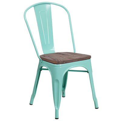 Metal Stackable Chair with Wood Seat - View 1