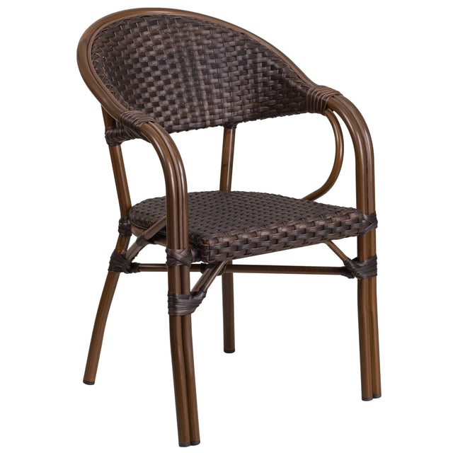 Milano Series Rattan Restaurant Patio Chair with Bamboo-Aluminum Frame - View 1