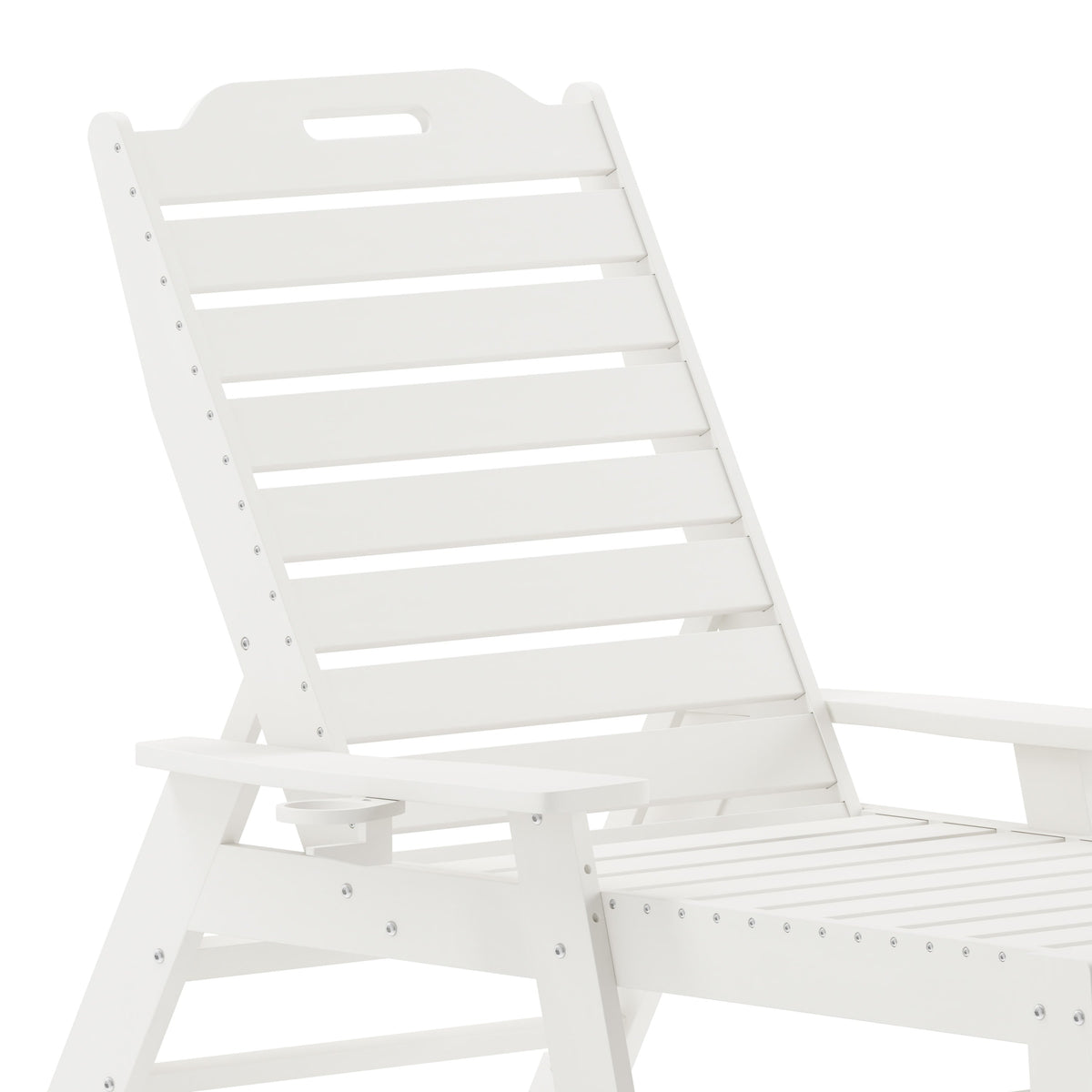 White |#| Commercial Grade Outdoor Adjustable Lounge Chair with Cupholder - White