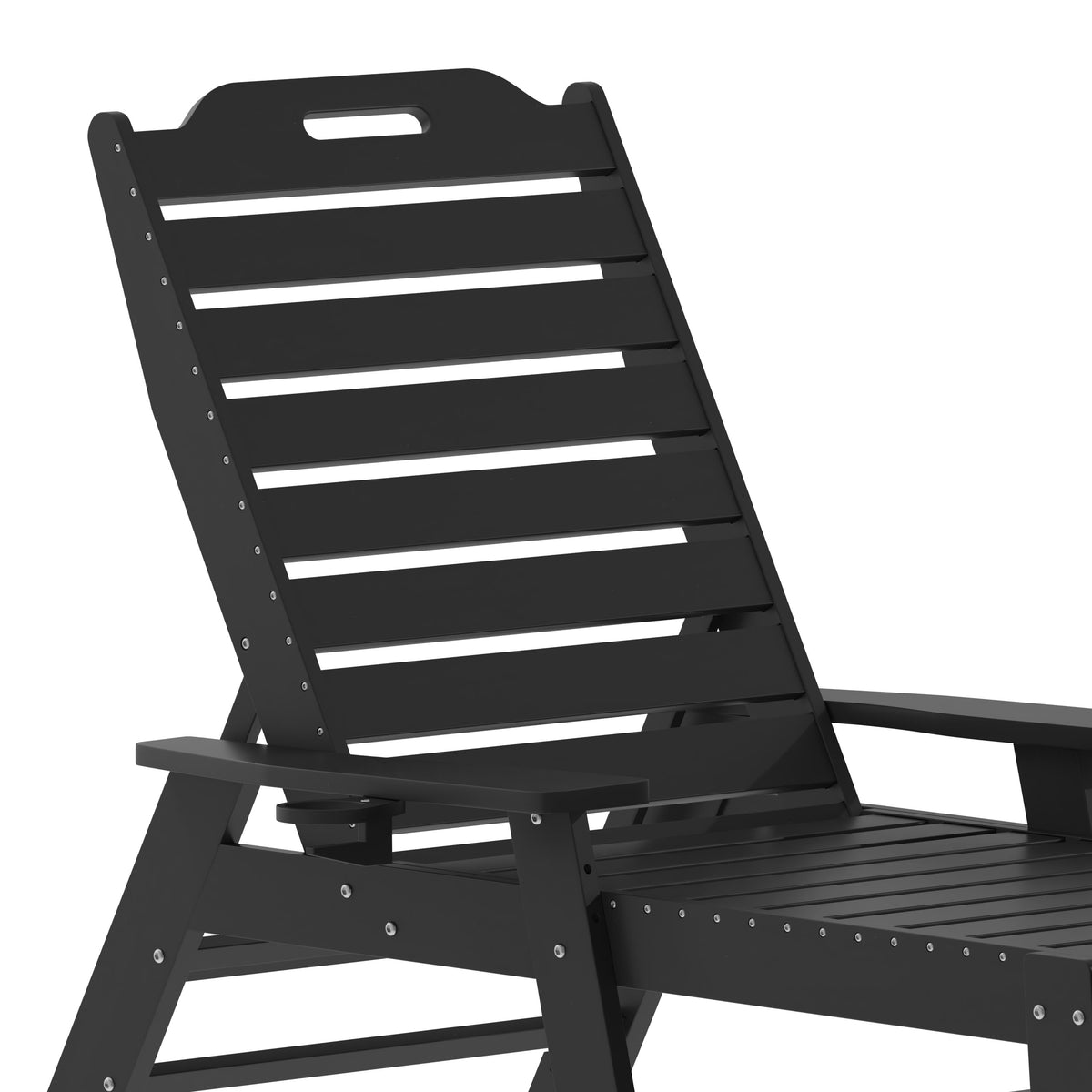 Black |#| Commercial Grade Outdoor Adjustable Lounge Chair with Cupholder - Black