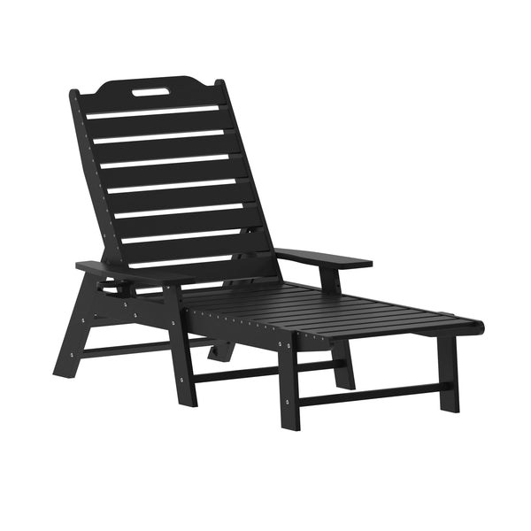 Black |#| 3pc Commercial Indoor/Outdoor Adirondack Set with 2 Loungers, Side Table - Black