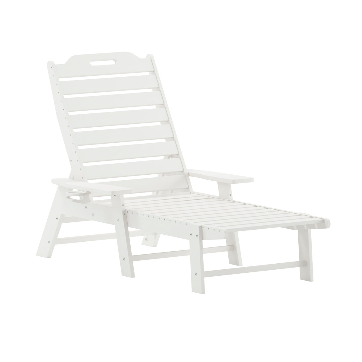 White |#| 3pc Commercial Indoor/Outdoor Adirondack Set with 2 Loungers, Side Table - White