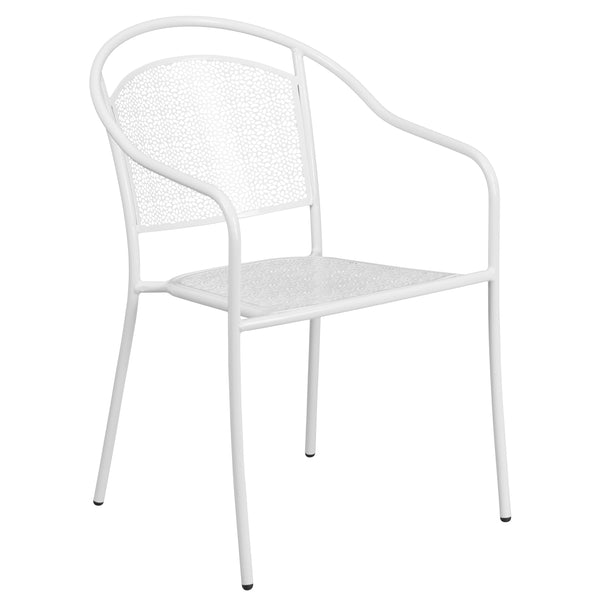 Coral |#| 35.25inch Round Coral Indoor-Outdoor Steel Patio Table Set with 2 Round Back Chairs
