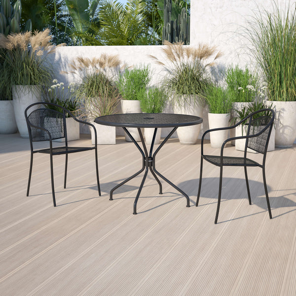 foldable patio table with umbrella hole Flash Furniture Indoor-Outdoor Steel Patio Table , Black