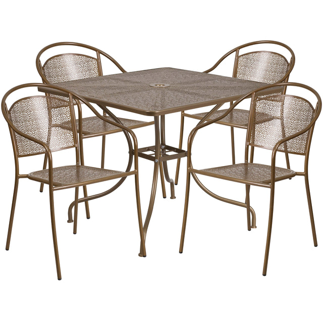 Oia Commercial Grade 35.5" Square Indoor-Outdoor Steel Patio Table Set with 4 Round Back Chairs - View 1