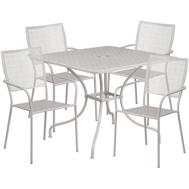 Oia Commercial Grade 35.5" Square Indoor-Outdoor Steel Patio Table Set with 4 Square Back Chairs - View 1