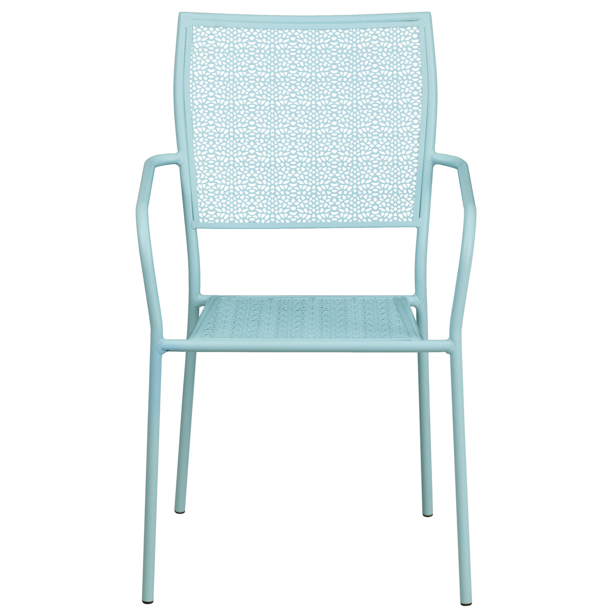 Sky Blue |#| Sky Blue Indoor-Outdoor Steel Patio Arm Chair with Square Black - Bistro Chair