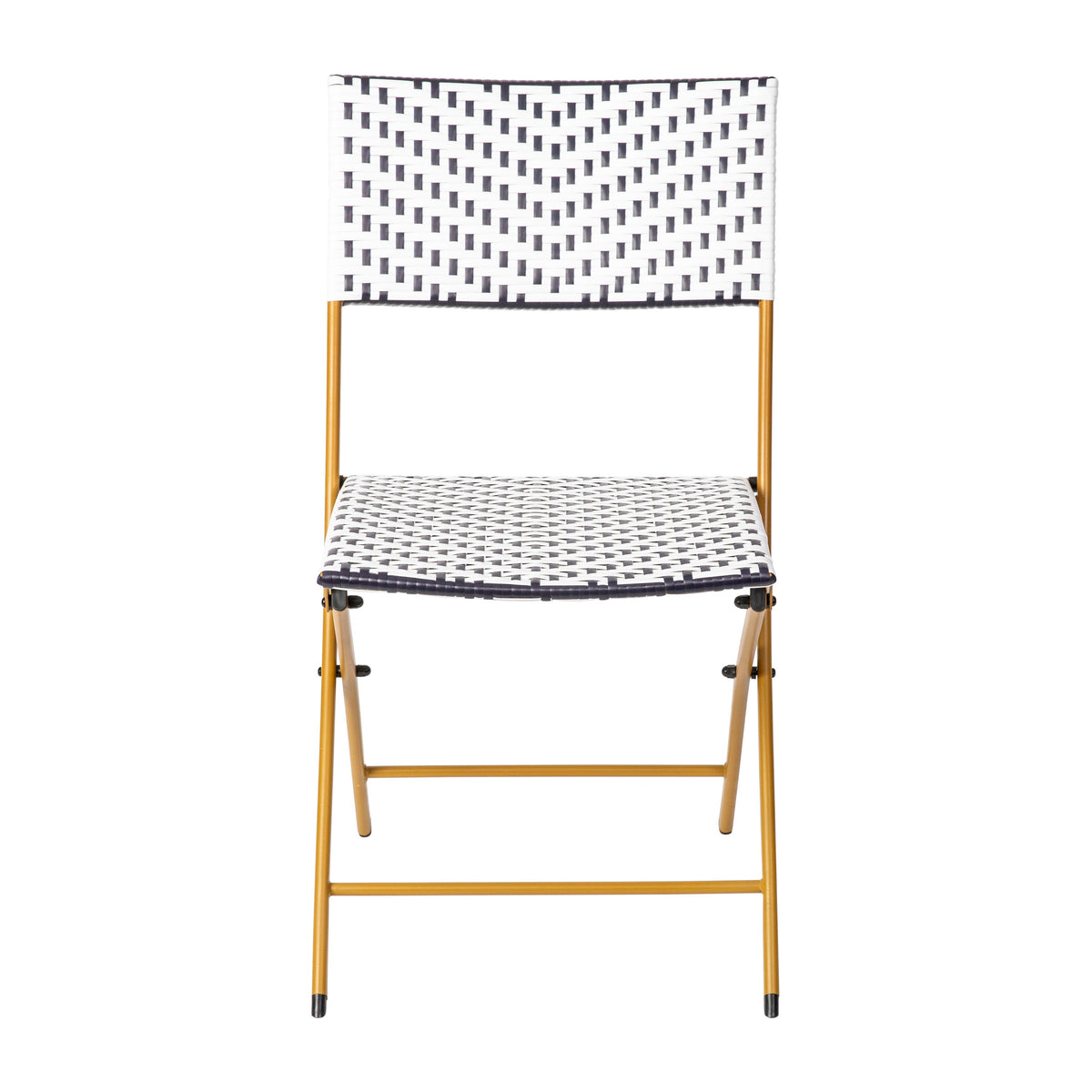 Navy & White |#| 2PC Navy and White Indoor/Outdoor PE Rattan Folding Bistro Chairs