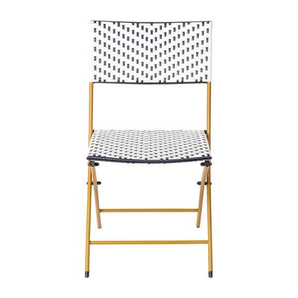Navy & White |#| 2PC Navy and White Indoor/Outdoor PE Rattan Folding Bistro Chairs