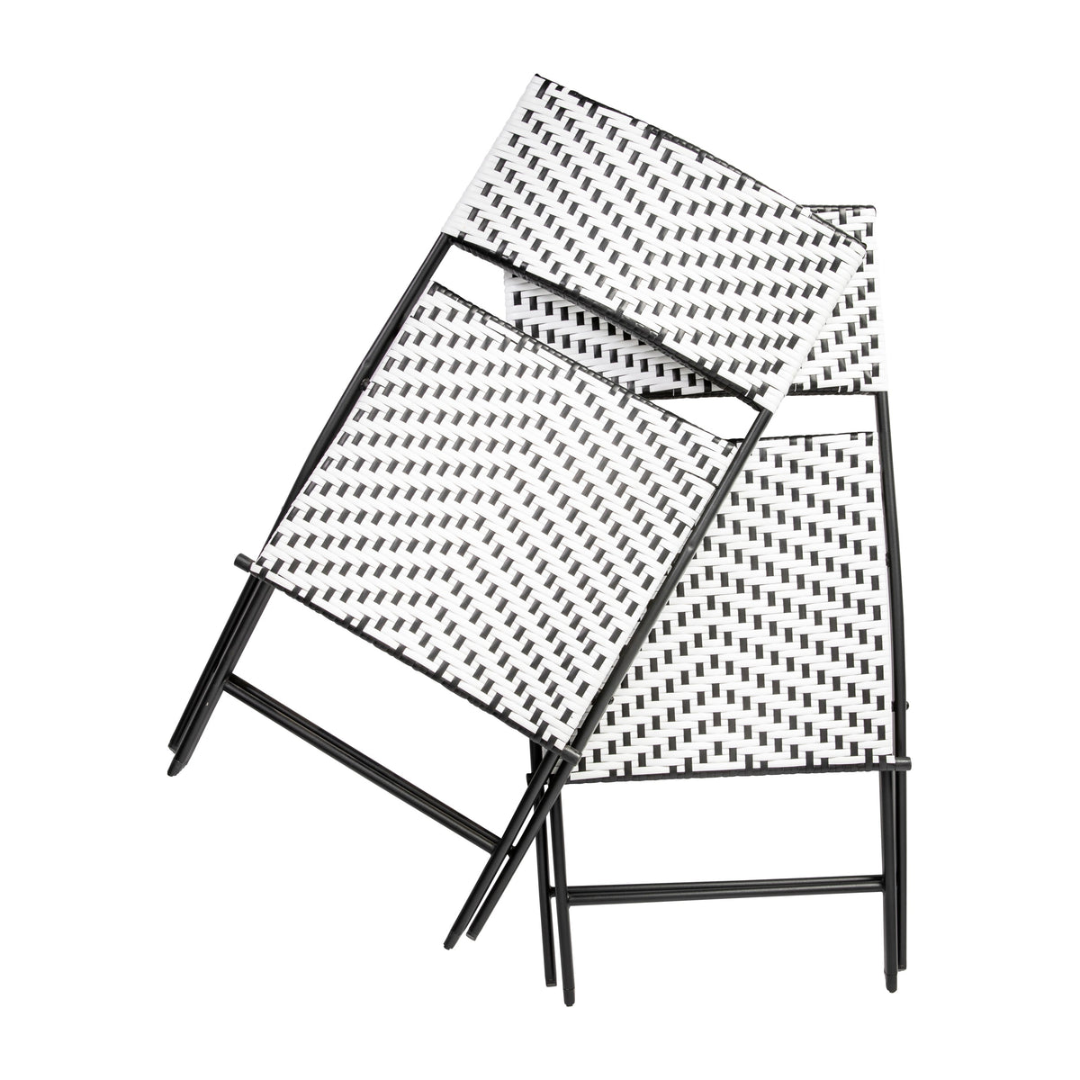 Black & White |#| 2PC Black and White Indoor/Outdoor PE Rattan Folding Bistro Chairs
