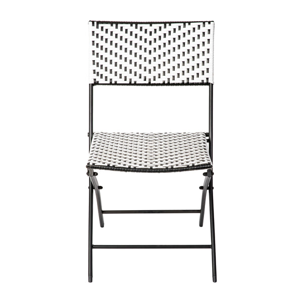 Black & White |#| 2PC Black and White Indoor/Outdoor PE Rattan Folding Bistro Chairs