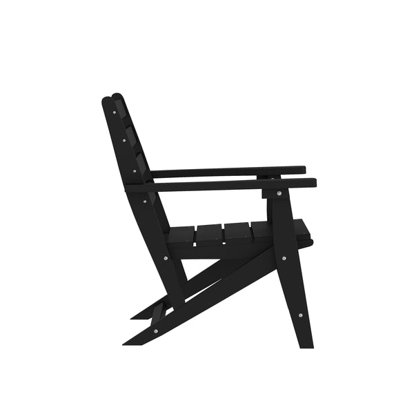 Black |#| Commercial All Weather Adirondack Table and 4 Chairs with Cupholders in Black