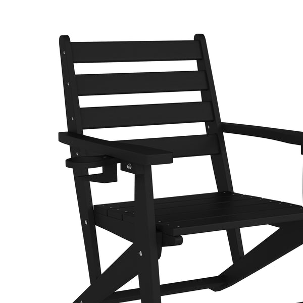 Black |#| Commercial All Weather Adirondack Table and 4 Chairs with Cupholders in Black